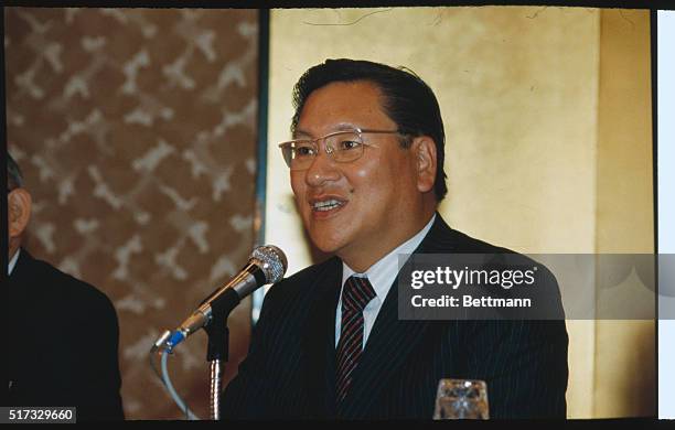 Tokyo, Japan: Norio Ohga in a press conference 9/6, after being named the new President of the Sony Corporation.