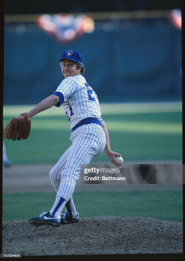 Brewers Team Player Moose Haas in Pitching Action