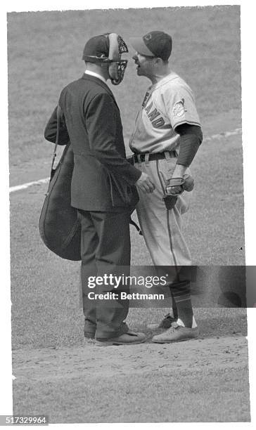 New York: There Were Some Words...Lou Boudreau, playing manager of the Cleveland Indians, stands right up to Umpire Joseph Paparella , disputing his...