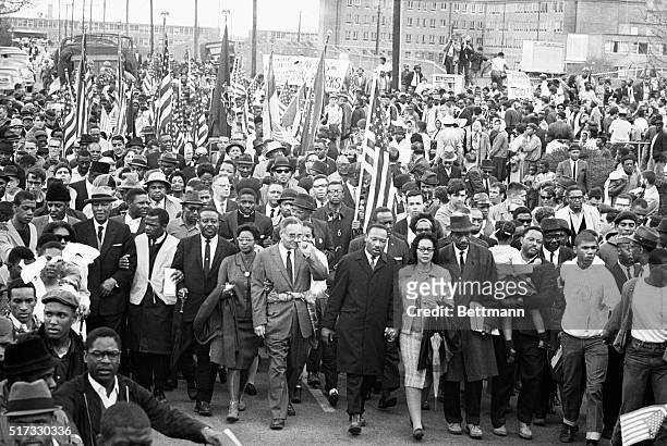 Dr. Martin Luther King, Jr. With John Lewis, of SNCC, King's aide, Rev. Ralph Abernathy , Dr. Ralph Bunche , Mrs. King , and Rev. Hosea Williams...