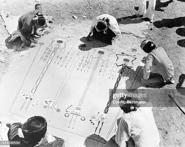 Chin Lee, AZ: Medicine men of the Navajos at Chin Lee, Arizona, were prevailed upon for the first time to perform their Yebechi, or sacred sand...