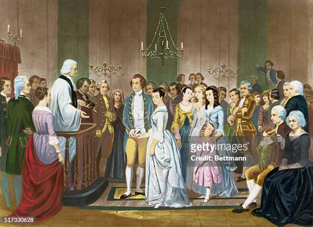The marriage of Washington to Martha Custis, 1758. After painting by Stearns.