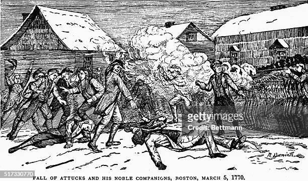 Boston Massacre- death of Crispus Attucks. Line drawing.