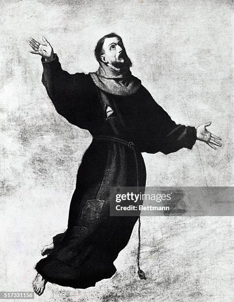 Saint Francis floating heavenward in ecstacy. Painting by Francisco de Zurbaran . BPA2# 4292