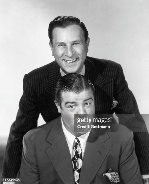 Bud Abbott and Lou Costello , American comedy duo who reached the peak of their success in the late 1930's and 1940's. Undated photograph.