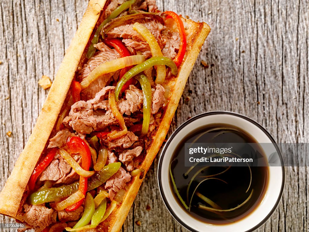 Philly Steak Sandwich with Peppers and Au Jus