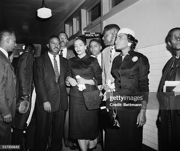 New York, NY: Martin Luther King's wife, Corretta, and visitors at Harlem Hospital.