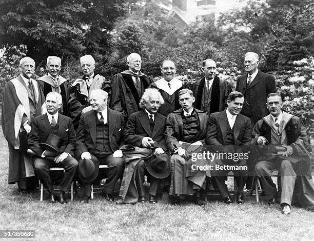 Honorary degrees conferred upon 12 men by the president James B. Conant of Harvard. Left to Right: Norman G. Davis, Wiliam Allen White, Albert...