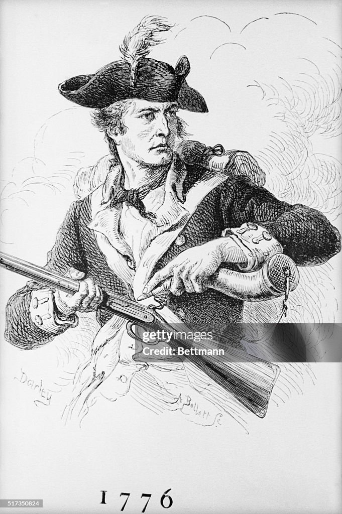 Soldier Of 1776 Filling Gun With Powder