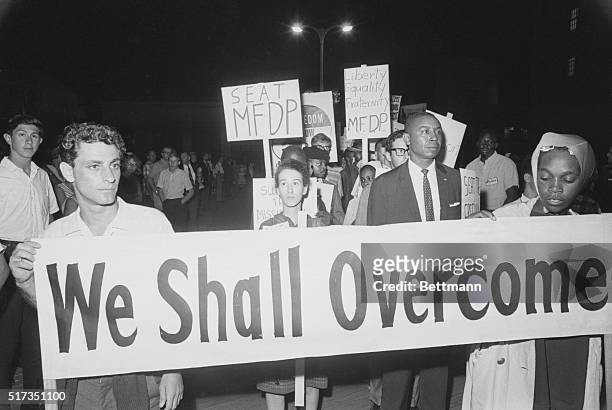 Atlantic City, NJ: Some 100 civil rights demonstrators kept an all-night vigil before the Democratic Convention Hall in an attempt to seat members of...