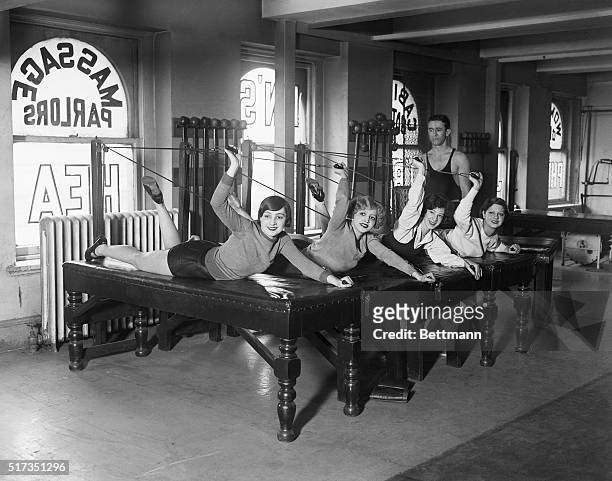 New York, NY: Chorus girls of the "Lady, Be Good" show have invaded the many gymnasiums of this city and are exercising religiously in order to keep...