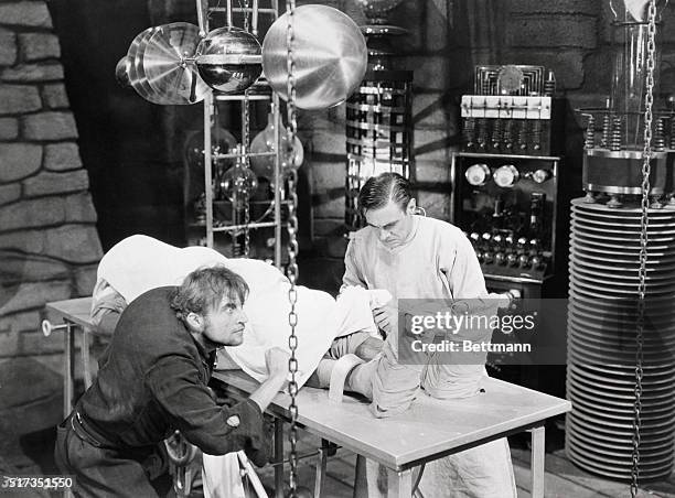 Laboratory scene from "Frankenstein," starring Boris Karloff as the monster. Undated movie still. BPA2# 3026