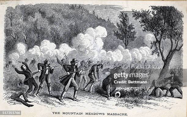 The Mountain Meadows Massacre. A group of Mormons and Paiute Native Americans attacking a group of emigrants traveling through Utah on their way to...