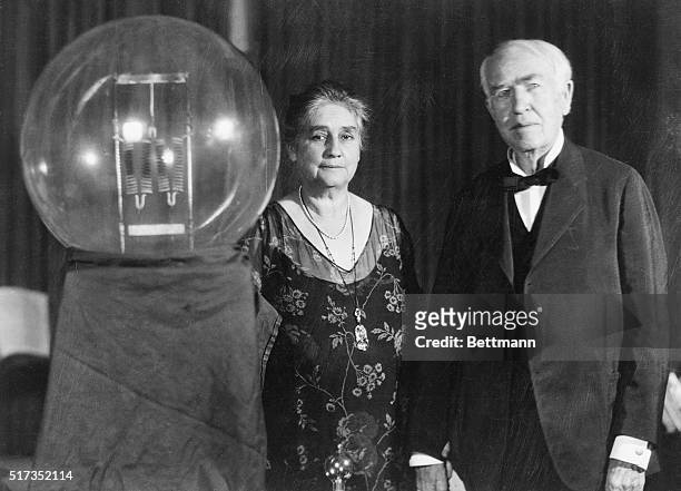 Orange, New Jersey- Mr. And Mrs. Thomas Edison at the Light's Golden Jubilee banquet given in honor of the noted inventor at the YMCA here. They are...