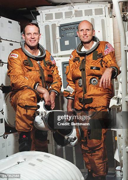 Crew Portrait. These two veteran astronauts were named as prime crew members for STS-3 in the Space Shuttle Columbia. Wearing modified USAF-type high...