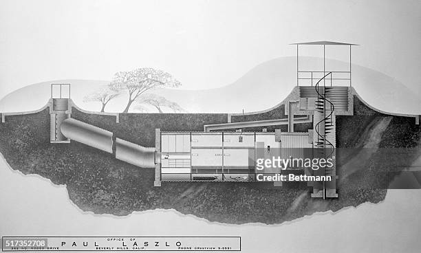 Los Angeles, CA- A scientifically designed atom bomb shelter as per the above drawing is being constructed on the grounds of a leading industrialist....