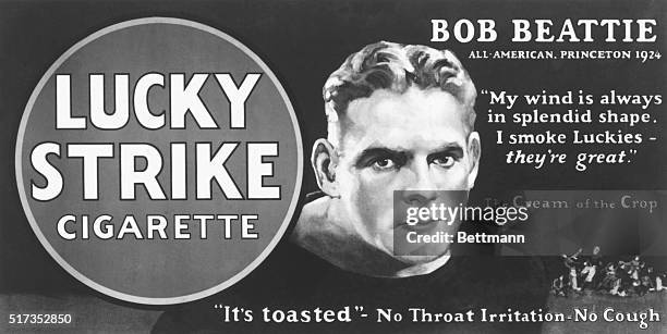 Lucky Strike cigarette advertisement, featuring athlete Bob Beattie. Undated Ca. 1920'S.