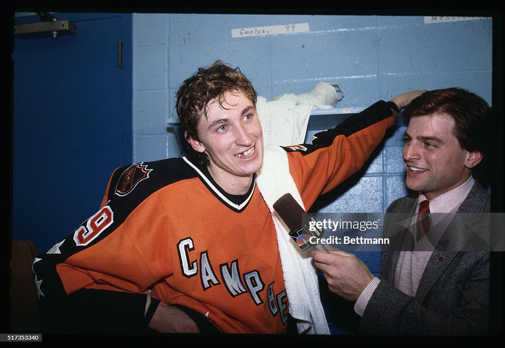 Wayne Gretzky in Locker Room Talking to Reporter