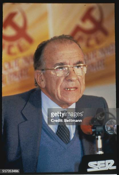 Madrid, Spain: Close up of Santiago Carrillo, leader of the Communist Party, in Spain during the campaign.