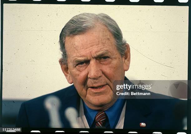 University of Alabama head football coach Paul "Bear" Bryant during a press conference.