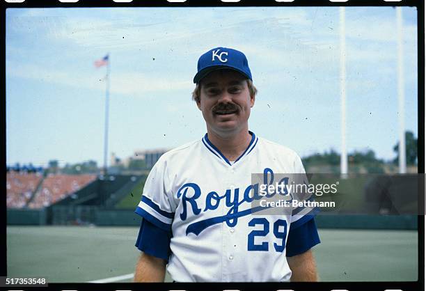 Close-up of Kansas City Royals relief pitcher Dan Quisenberry before a game.
