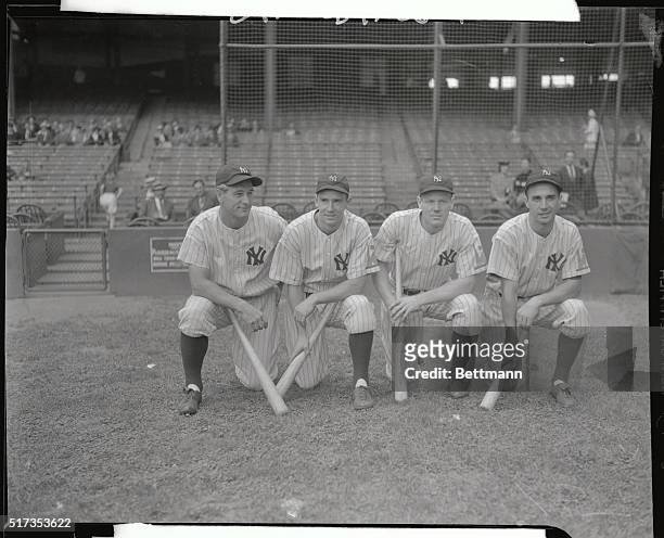 The three veterans and one newcomer who compromise the brilliant infield of the New York Yankees, winners of the American League Pennant are shown...