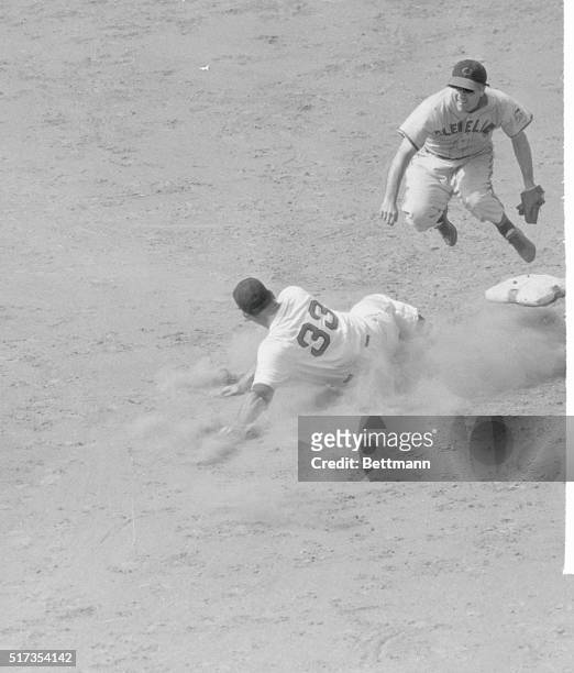 Indians Get Two. Boston: Dave Ferris of the Boston Red Sox raises a cloud of dust as he slides into second in an attempt to break up double play, but...