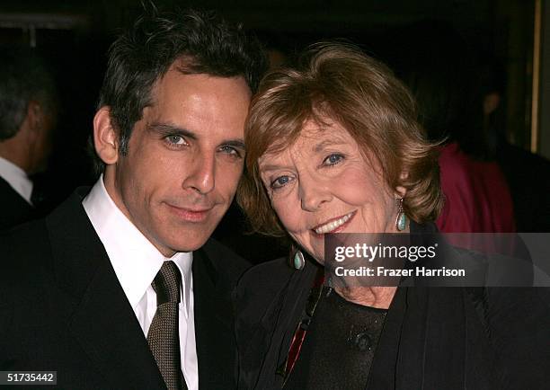 Ben Stiller and mother Anne Meara pose for a photo at the Yves Saint Laurent Grand classics Screening of 'Sweet Smell of Sucess' hosted by Ben...