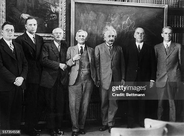 Pasadena,CA: A group of distinguished American scientists with Professor Albert Einstein whom they greeted here recently. Left to Right are Dr. M. L....