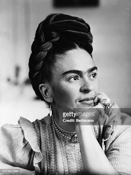 Portrait of Frida Kahlo , Mexican painter, wife of Diego Rivera.