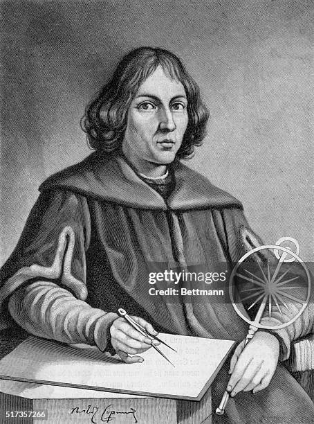 Nicolaus Copernicus , Polish astronomer. Undated woodcut.