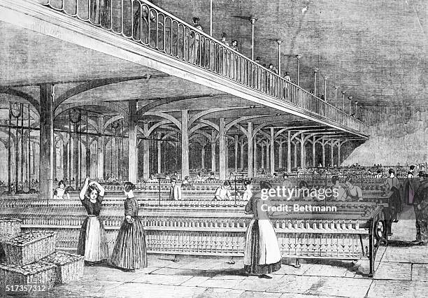 An illustration of cotton workers at Dean Mills, published in the Illustrated London News, October 25, 1851.
