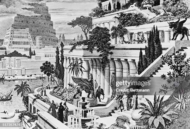 The Hanging Gardens of Babylon. Reconstruction. Undated engraving. BPA2# 5522