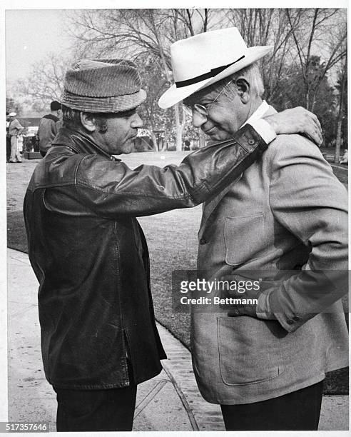 Actor Jack Lemmon directs Walter Matthau in a scene for the movie "Kotch."