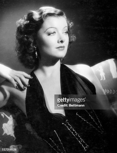 Actress Myrna Loy in a publicity photograph for her film Lucky Night, 1939