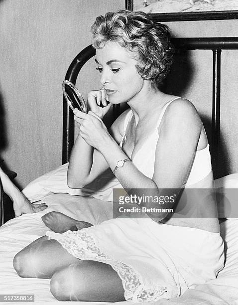 Hollywood, CA- After a torrid bedroom scene in Alfred Hitchcock's film "Psycho," actress Janet Leigh makes a few necessary make-up repairs. The new...