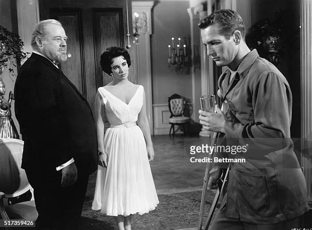 Elizabeth Taylor in the 1958 MGM production, "Cat on a Hot Tin Roof," with Paul Newman and Burl Ives.