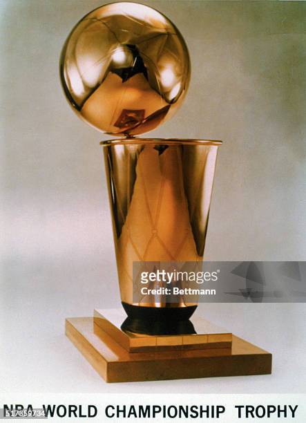 Photograph of the luminous championship trophy of the National Basketball Association.