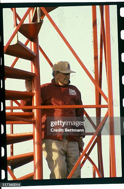 University of Alabama head football coach Paul "Bear" Bryant during a press conference.