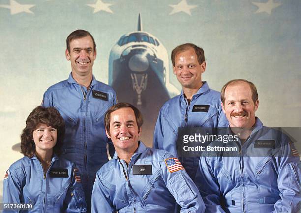 Johnson Space Center, Houston, Texas: These five astronauts represent the Space Transportation System's first five-member crew. They will be aboard...