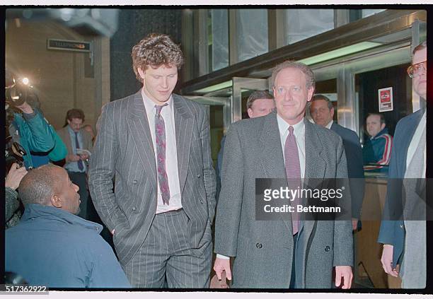 Detroit: Detroit Red Wings Bob Probert and his attorney Harold Fried walk out of federal court after Probert posted $5,000 of a $50,000 bond. Probert...