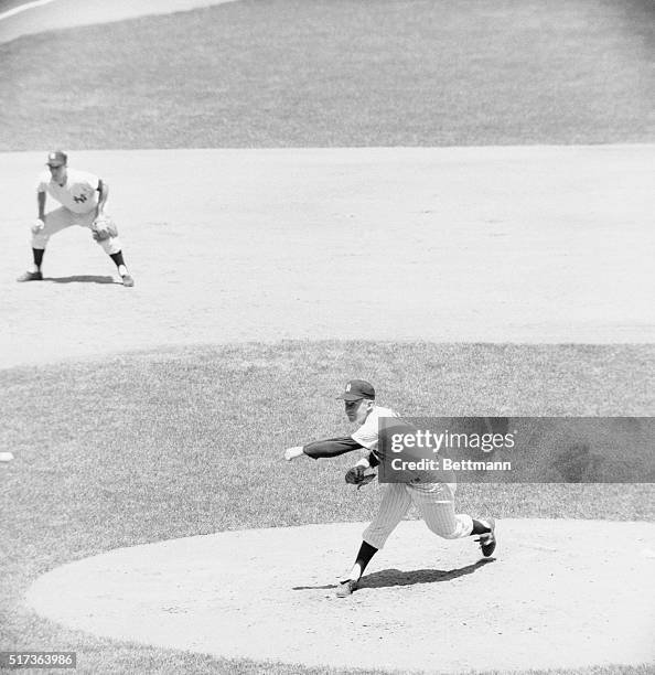 The Yankee's Whitey Ford is shown pitching at Yankee Stadium on July 4 in a game between the Yankees and the Detroit Tigers.