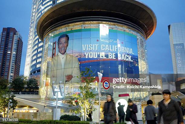 Large poster promoting California is seen on the wall of one of Tokyo's major landmarks, Roppongi Hills on November 11, 2004 in Tokyo, Japan....