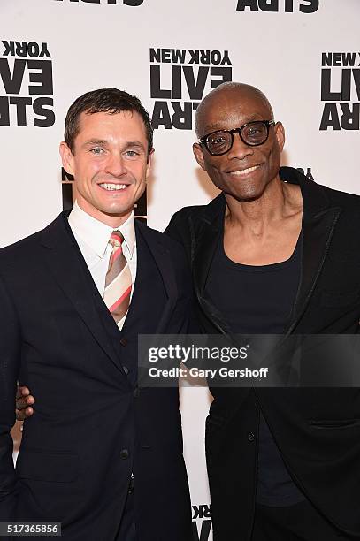 Actor Hugh Dancy and dancer/choreographer Bill T. Jones attend the 2016 New York Live Arts Gala at the Museum of Jewish Heritage on March 24, 2016 in...