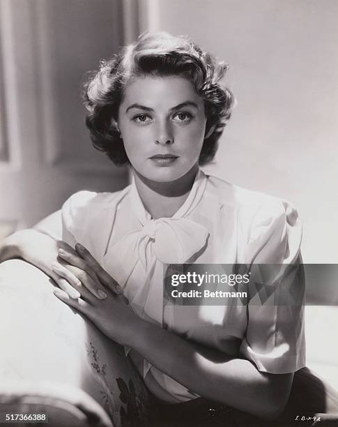 Swedish actress Ingrid Bergman poses in this closeup photograph.