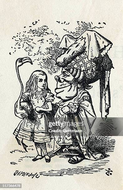 Illustration of Lewis Carroll's "Alice in Wonderland." Alice and the Duchess. Illustration by John Tenniel.