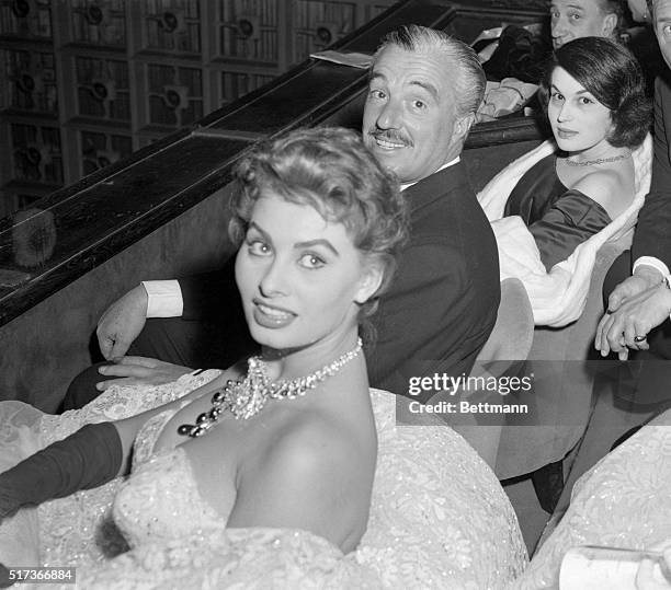 At the opening night of the festival, stars of the Italian entry, L'Oro Di Napoli, attended the showing of their film. Left to right: Sophia Loren,...