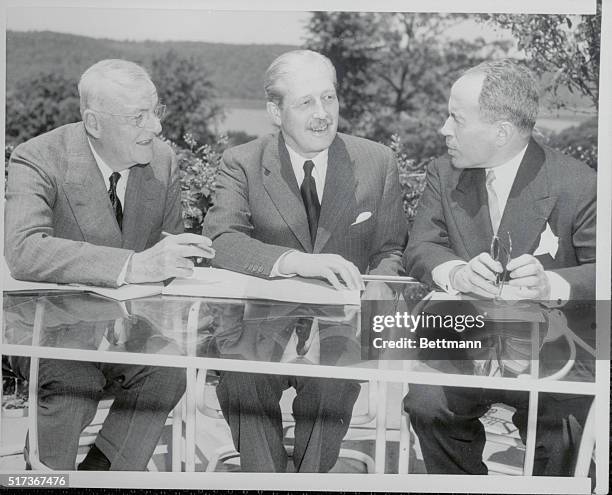 Big Three Envoys Meet. Riverdale, Long Island, New York: Meeting at Riverdale June 16 are, left to right: U.S. Secretary of State John Foster Dulles,...