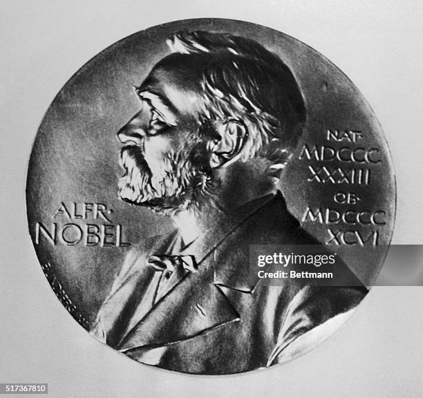 Photo shows the front of the Nobel Peace Medal. It is the one and the same on all the medals the profile portrait of Alfred Nobel himself and the...
