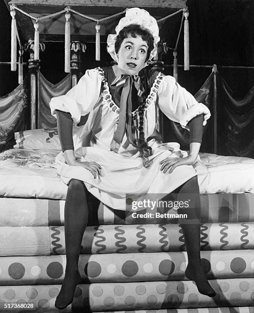 Carol Burnett as Princess Winnifred in the musical comedy Once Upon a Mattress, taken from the fairly tale of the Princess and the Pea.